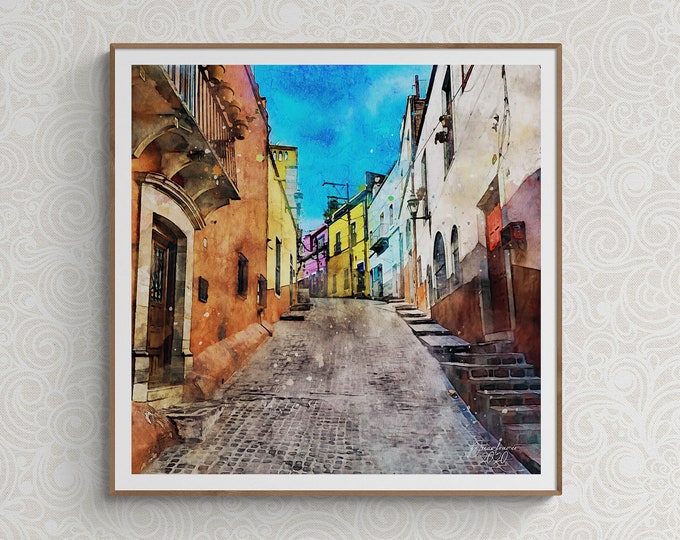 Guanajuato Streets Watercolor Print Mexico Art Premium Quality Travel Poster Artful Wall Decor Unframed Wall Art