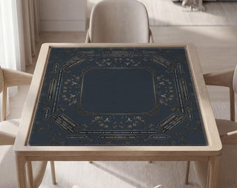Personalized Dark Floral Mahjong Mat with Instructions (Rules), Carry Pouch Included