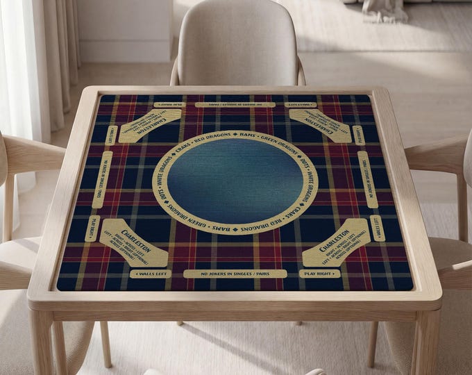 Dark Plaid Mahjong Playing Mat with Instructions - Fully Customizable, Smooth Surface, Bag Included