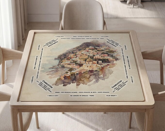 Personalized Mahjong Mat with Instructions (Rules) Positano Amalfi Coast Watercolor