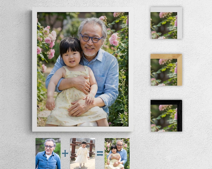 Grandparent and Grandchild Portrait: Custom Merged Photo Print