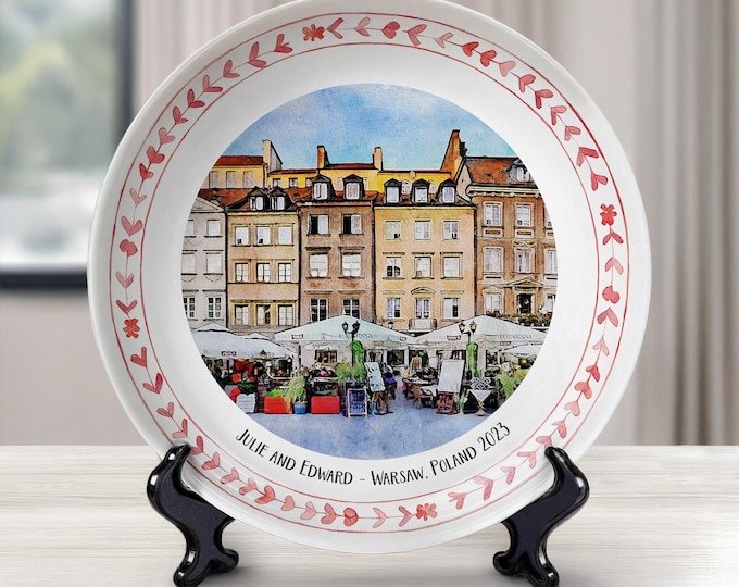 Custom Ceramic Plate, Warsaw Poland, Personalized Decorative Ceramic Plate, Elegant Home Decor, Unique Gift, 8” or 10” Size Options