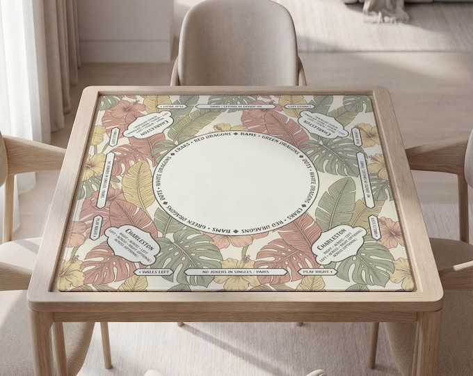 Personalized Tropical Floral Hibiscus Mahjong Mat with Instructions (Rules)