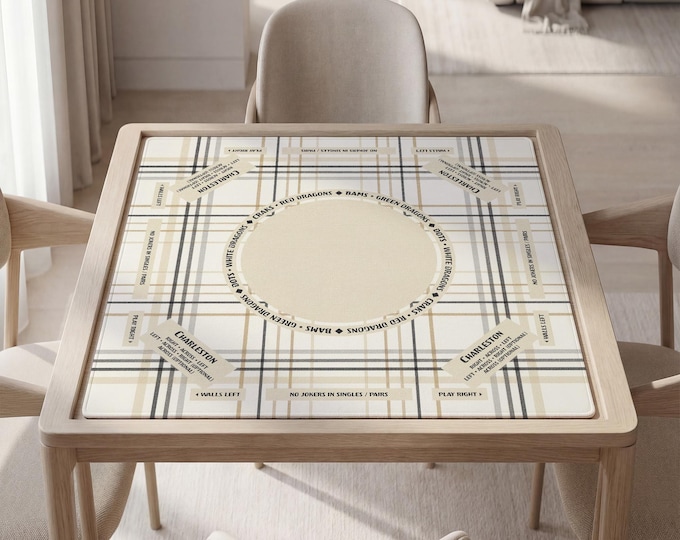Personalized Beige Plaid Mahjong Mat with Instructions, Bag Included