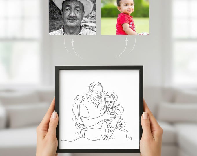 Grandparent and Grandchild Portrait: Minimalist Line Art (Digital Download), Done in 24 Hours