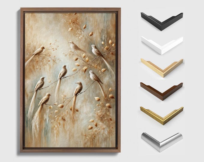 Neutral Bird Art, Serene Wall Decor, Avian Canvas Print, Elegant Framed Painting, Tranquil Home Accent, Modern Living Room Artwork