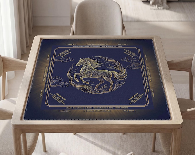 Personalized Navy Fire Horse Mahjong Mat with Instructions (Rules), Elegant Game Pad