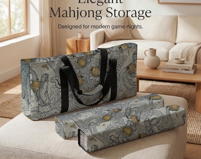 Mahjong Storage Set: Aquarius Zodiac Design (Teal Gold Travel Bag)