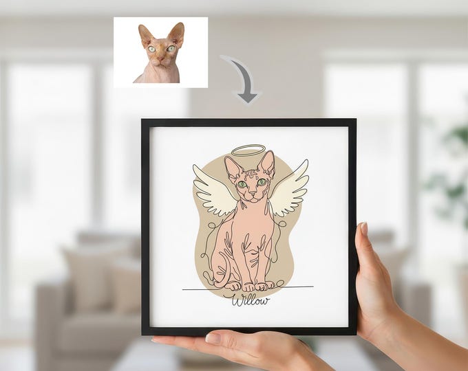 Angel Pet Line Art Portrait, Minimalist Tribute (Digital File), Done in 24 Hours