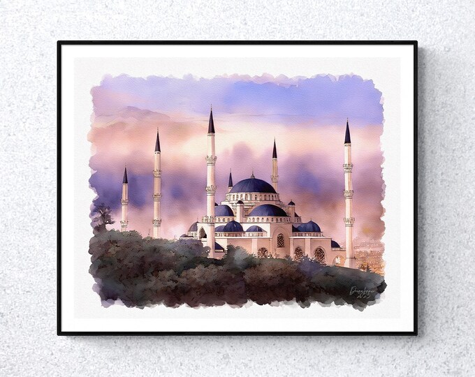 Çamlıca Mosque Istanbul Watercolor Print, Türkiye (Turkey) Art, Premium Quality Travel Poster, Artful Wall Decor, Unframed Wall Art