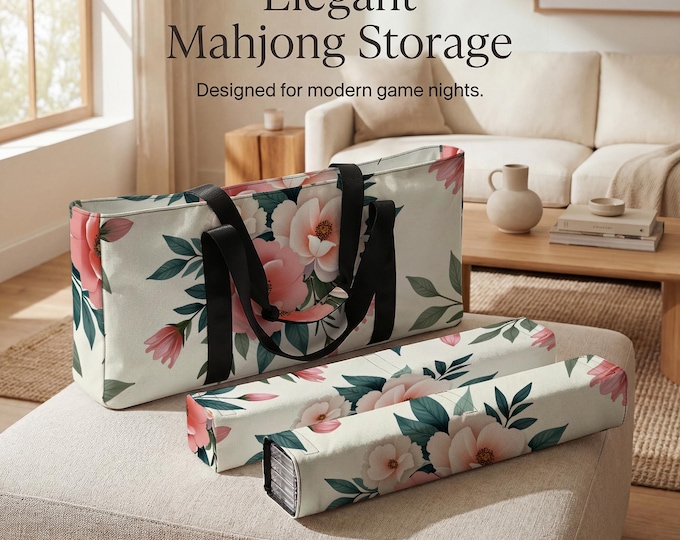 Mahjong Storage Bag Set, Floral Patterned Organizer (Travel Friendly) - Fits Tiles and Racks
