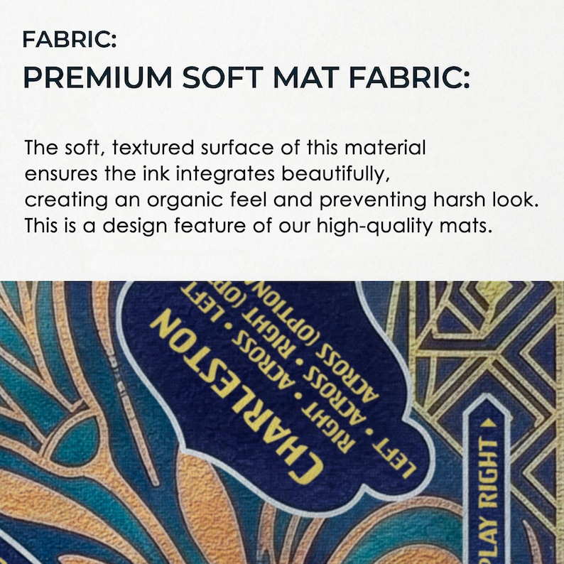 The image is a close-up of a soft, textured fabric with a pattern of blue and gold designs.
