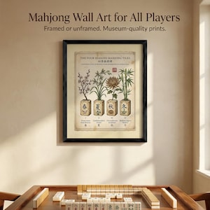 Traditional Mahjong Wall Art Print, Four Seasons Botanical Tiles (Framed or Unframed)