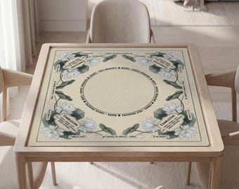 Personalized Mahjong Mat, White Lotus, Chinoiserie, Waterproof, Polyester, Rubber, Quiet Play