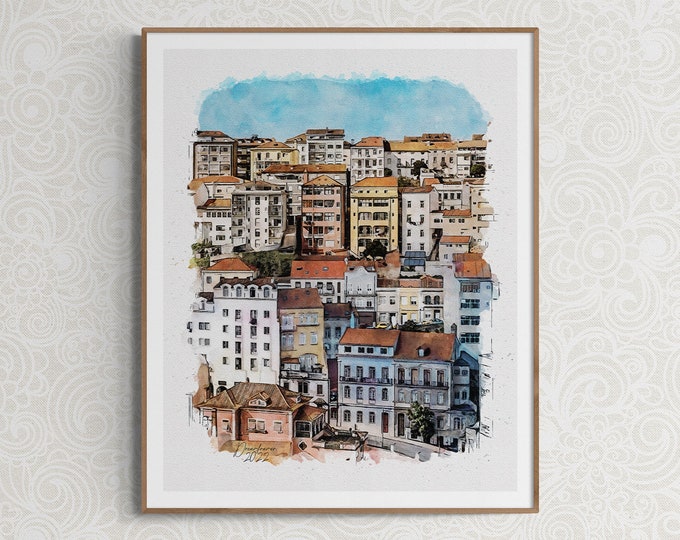 Coimbra Watercolor Print Portugal Art Premium Quality Travel Poster Artful Wall Decor Unframed Wall Art