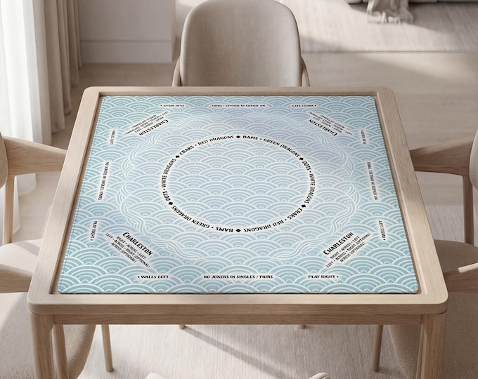 Customizable Mahjong Mat with Instructions: Blue Seigaiha Design, Bag Included