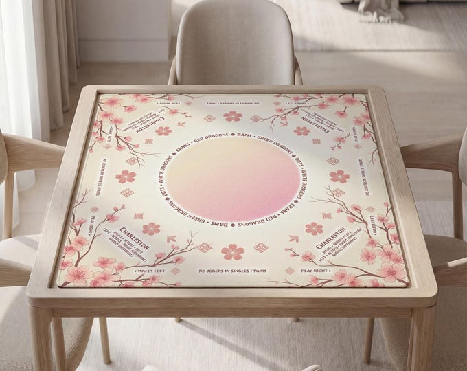 Mahjong Playing Mat with Instructions: Elegant Sakura Design (Custom Text & Carry Bag)