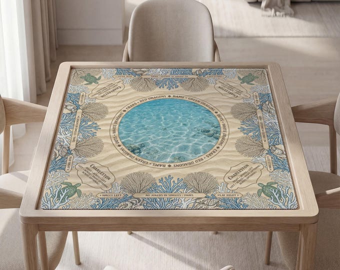 Personalized Coastal Sea Turtle Mahjong Mat with Instructions (Rules), Bag Included
