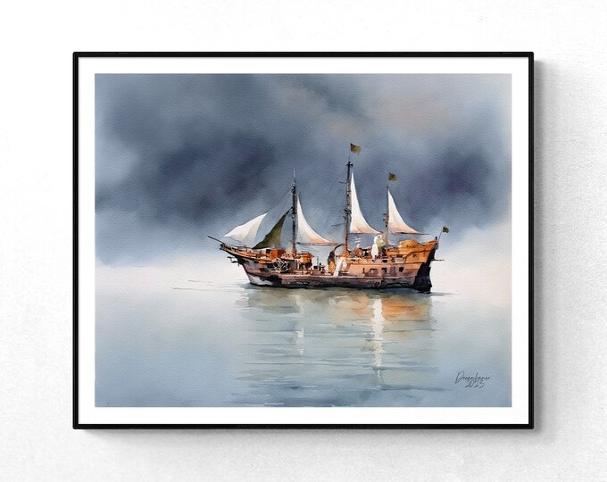 Puerto Vallarta's Pirate Ship Watercolor Print Mexico Art Premium Quality Travel Poster Artful Wall Decor Unframed Wall Art