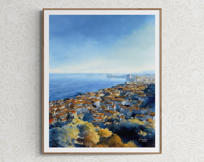 Puerto Vallarta Aerial View Watercolor Print Mexico Art Premium Quality Travel Poster Artful Wall Decor Unframed Wall Art