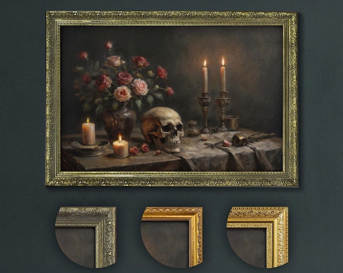 Skull and Roses Art Print: Dark Academia Victorian Still Life