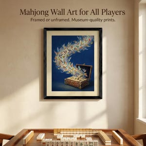 Surreal Mahjong Flight of the Bamboo Bird Wall Art Vintage Game Box Oil Painting