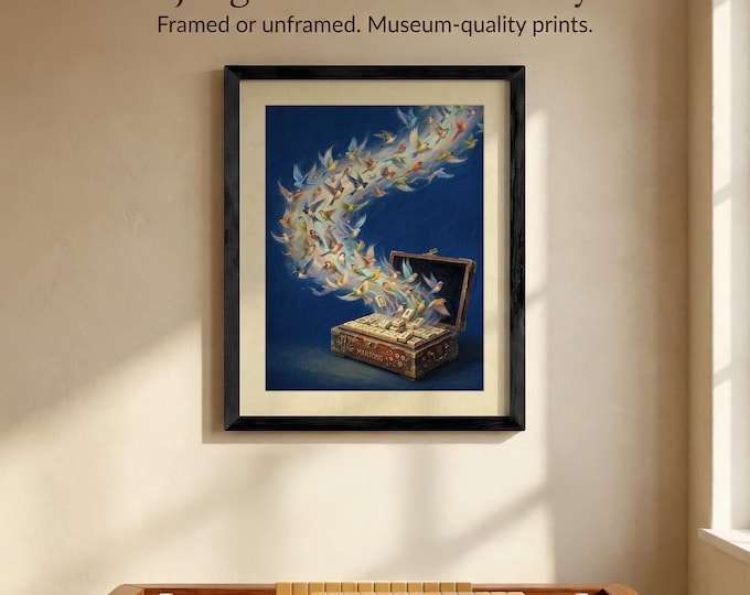 Surreal Mahjong Flight of the Bamboo Bird Wall Art Vintage Game Box Oil Painting