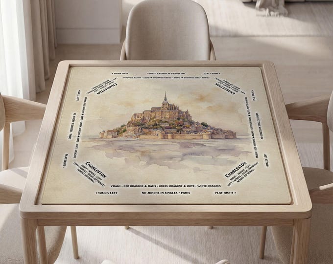 Personalized Mont-Saint-Michel Watercolor Mahjong Mat with Instructions (Rules)