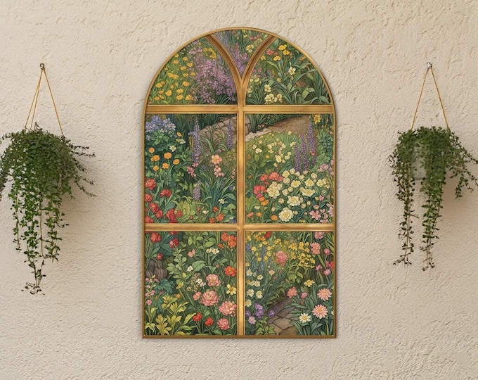Arched Floral Garden Canvas Art: Cottagecore Botanical Wall Decor