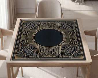 Custom Mahjong Mat, Dark Gold Art Deco, Non Slip Rubber, Soft Polyester Top