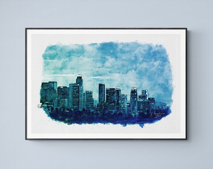 Los Angeles Skyline Watercolor Print California Art Premium Quality Travel Poster Artful Wall Decor Unframed Wall Art