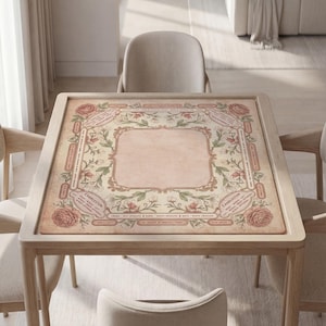 Personalized Mahjong Mat with Instructions (Rules): Roses Floral Pattern
