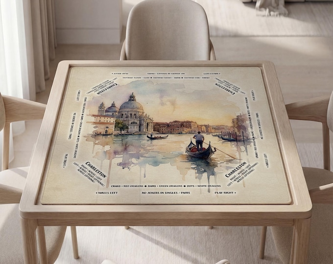 Personalized Mahjong Mat - Venice Watercolor Design with Travel Bag