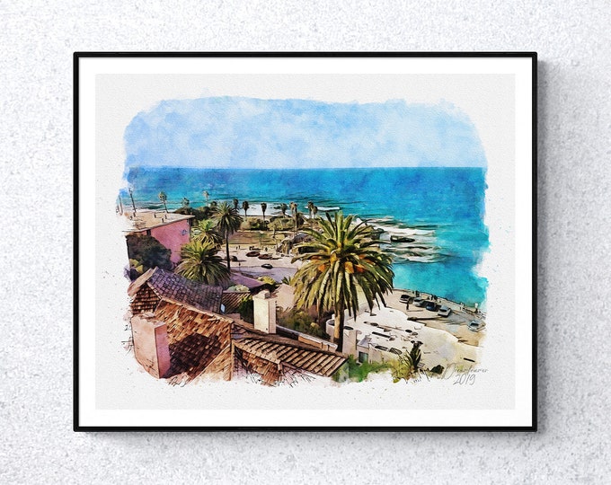 La Jolla Cove San Diego Watercolor Print California Art Premium Quality Travel Poster Artful Wall Decor Unframed Wall Art