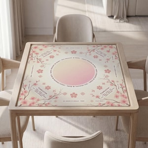 Personalized Mahjong Mat with Instructions (Rules): Elegant Sakura Design