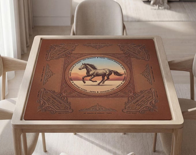 Western Horse Mahjong Mat with Instructions (Rules), Personalized Table Pad