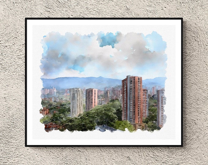 Medellin Watercolor Print Colombia Art Premium Quality Travel Poster Artful Wall Decor Unframed Wall Art