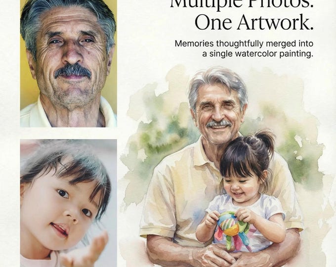 Custom Watercolor From One of More Merged Photos - Bring Grandparents and Grandchildren Together