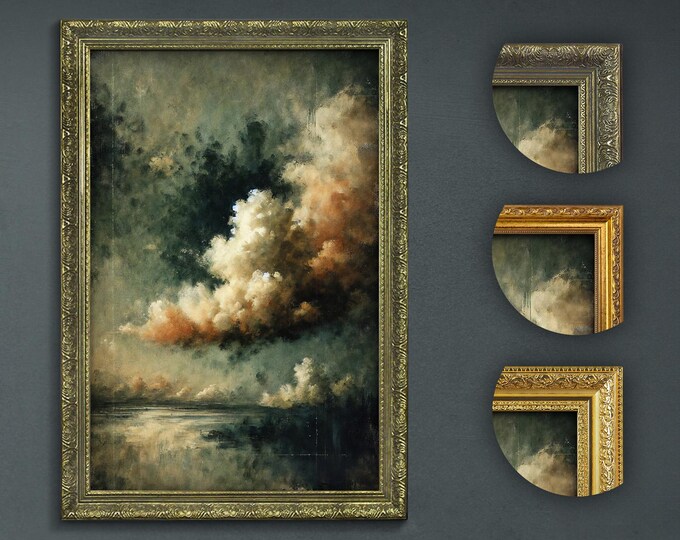Dramatic Cloudscape Art Print, Atmospheric Dark Academia Decor, Vintage-Inspired Sky Painting, Ethereal Landscape Wall Art, Cloud Lover Gift
