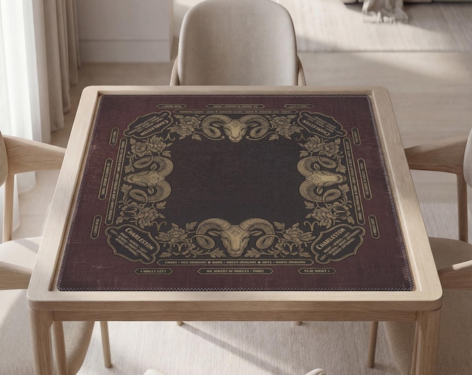 Personalized Aries Mahjong Mat with Instructions (Rules): Vintage Ram Table Cover