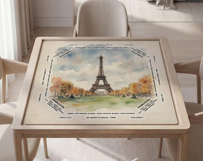 Mahjong Mat: Elegant Paris Watercolor - Personalized with Carry Pouch