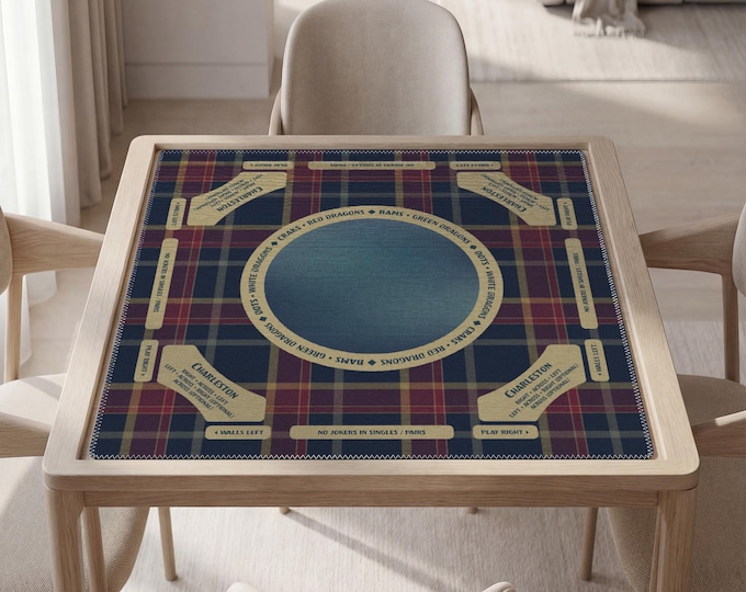 Personalized Dark Plaid Mahjong Playing Mat with Instructions (Rules), Non Slip
