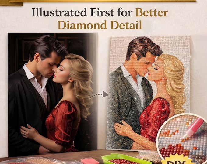 Custom Diamond Painting Kit: Illustrated Photo Art, Up to 80 Colors