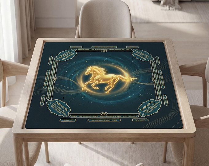 Personalized Golden Horse Mahjong Mat with Instructions (Rules), Masculine Game Pad
