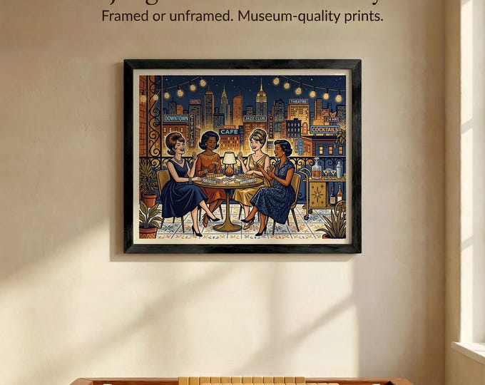 Mahjong Wall Art: Retro Game Night Cityscape Cocktail Party