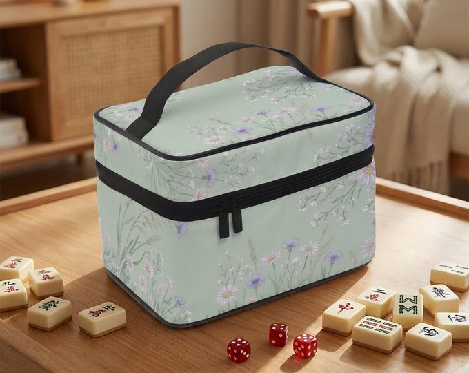 Field Flowers Mahjong Case: Mauve Botanical Travel Bag