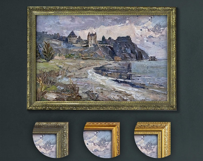Moody Seascape Art Print, Dark Academia Style, Vintage Castle Coastal View, Dramatic Sky, Gothic Aesthetic Home Decor, Atmospheric Wall Art