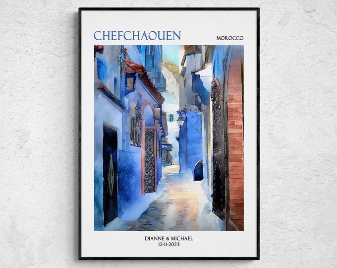 Artful Morocco Print, Moroccan Wall Art, Moroccan Blue City Chaouen Poster, Custom Personalized Artful Gift for Art Lovers, Unframed Print