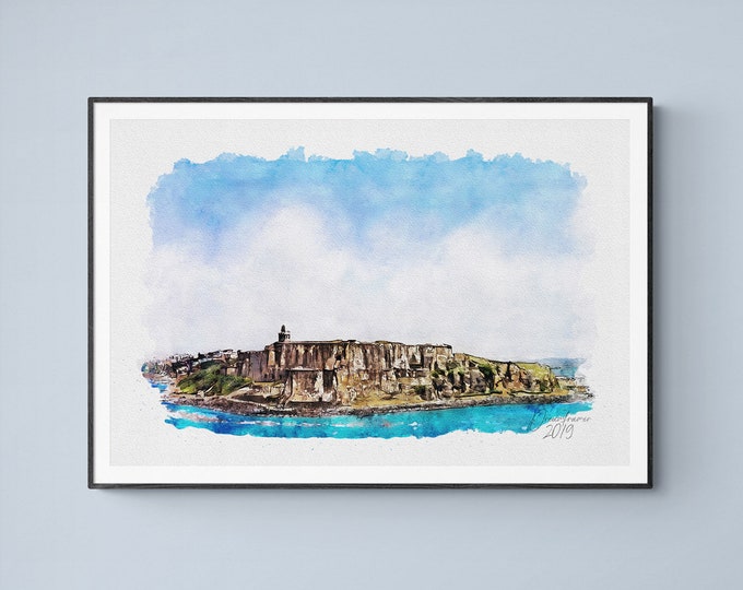 Castillo San Felipe del Morro Watercolor Print Puerto Rico Art Premium Quality Travel Poster Artful Wall Decor Unframed Wall Art