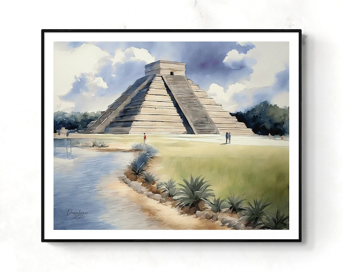 Chichen Itza Pyramid Art Print Mexico Art Premium Quality Travel Poster Artful Wall Decor Unframed Wall Art